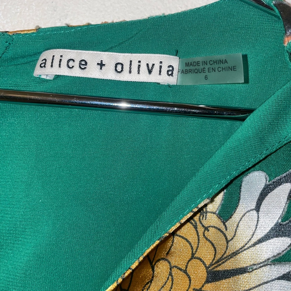 Alice and Olivia CoCo Plunging V-neck midi Dress in green yellow multi size 6 - Picture 5 of 11